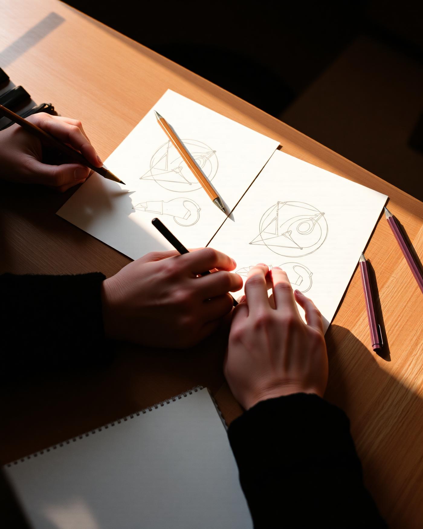 Mãos construindo juntas sobre papel
