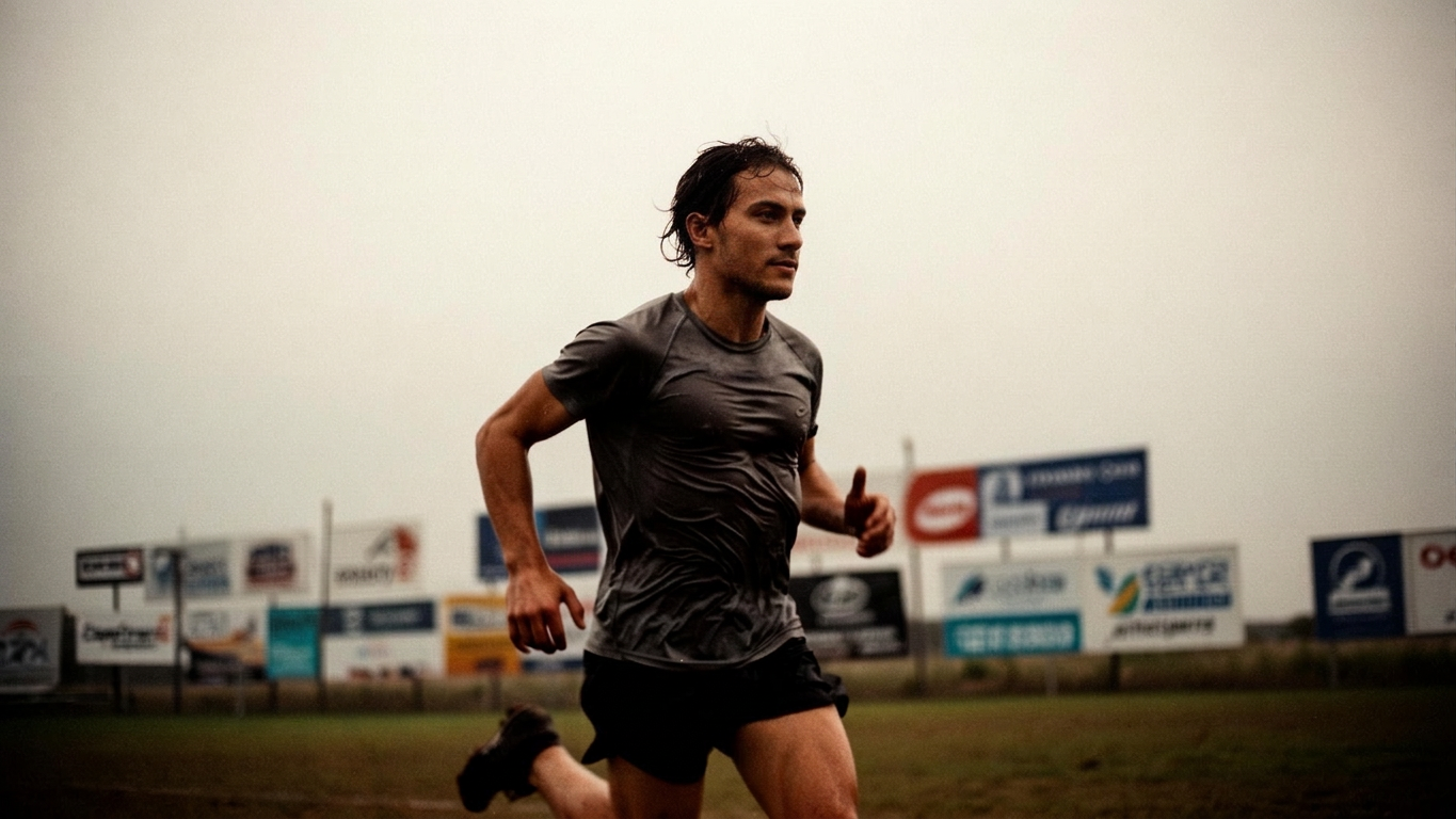 Atleta documental em movimento real, clima natural