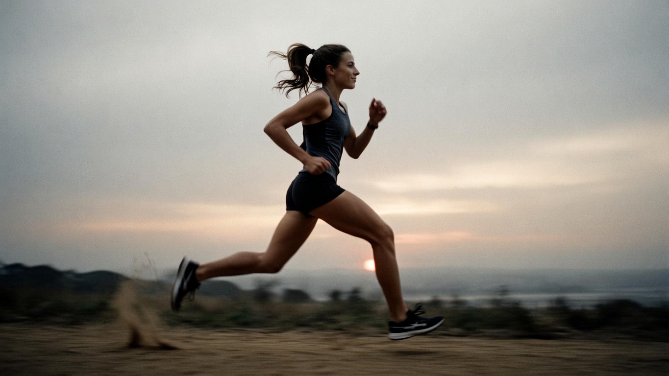 Atleta em movimento real ao amanhecer